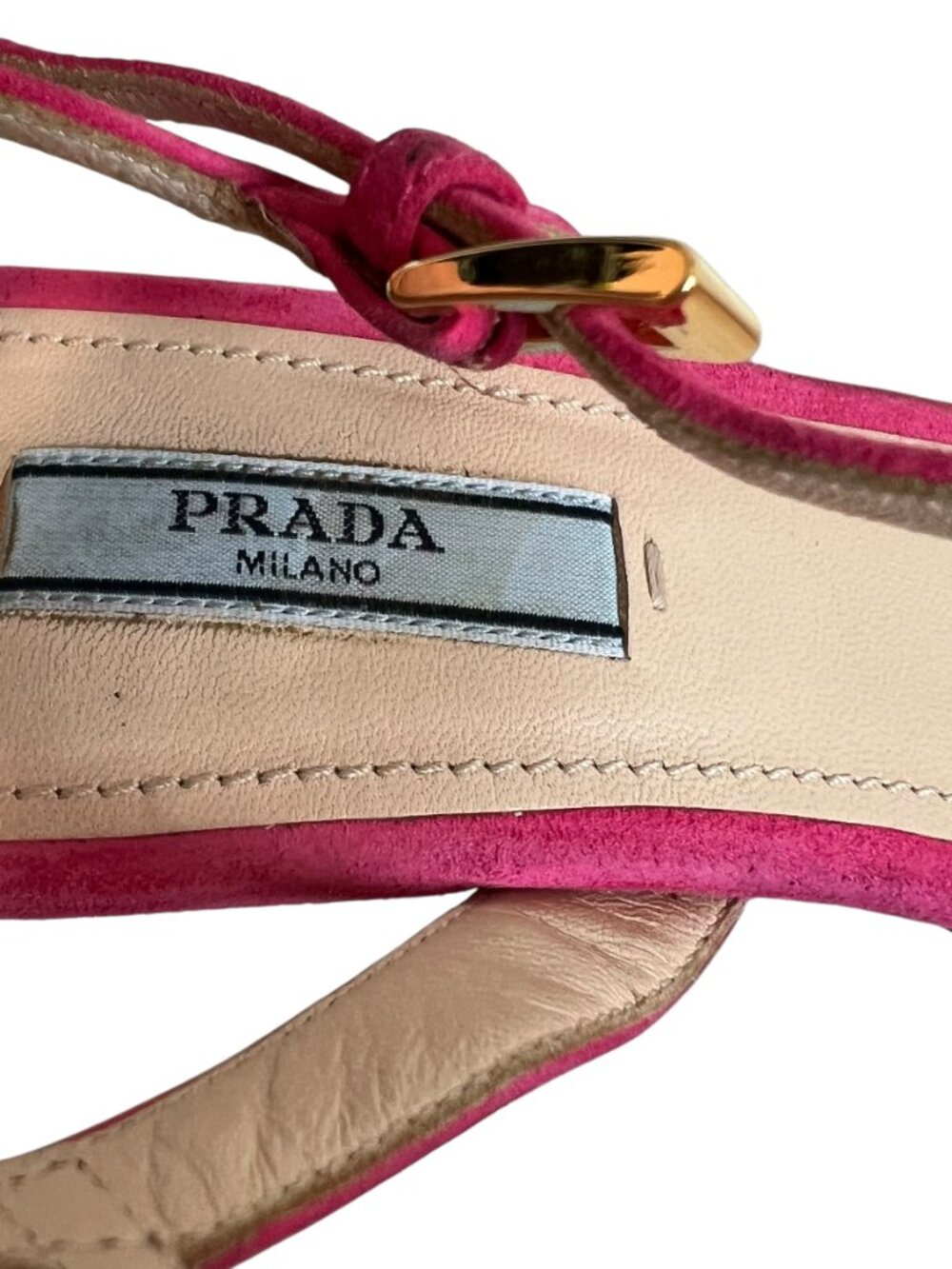 Prada high heel sandals pink suede 37.5 square toe ankle strap - Picture 15 of 15